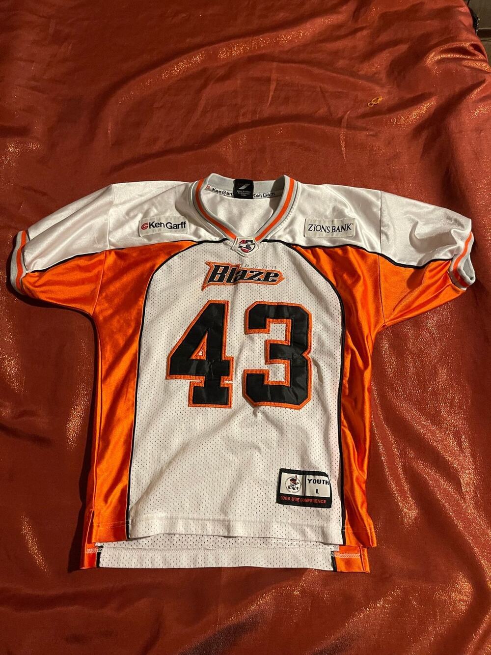 Utah Blaze Football Jersey Youth YL 43 ROSS Orange White Ken Garff Zions Bank